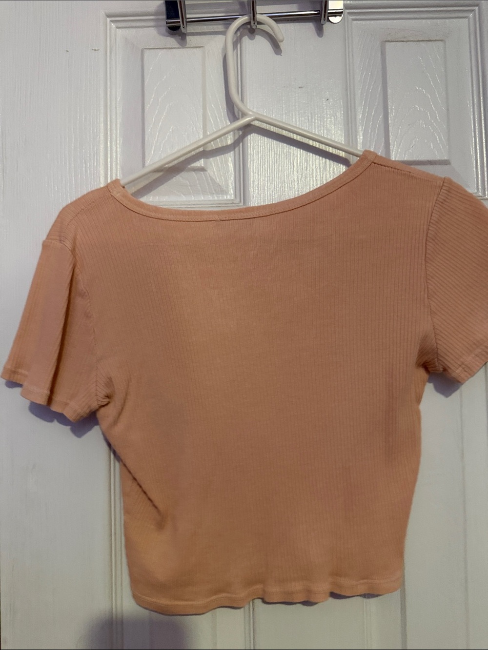 Caution To The Wind Peach Ribbed Short Sleeve Crop Top - Picture 4 of 4